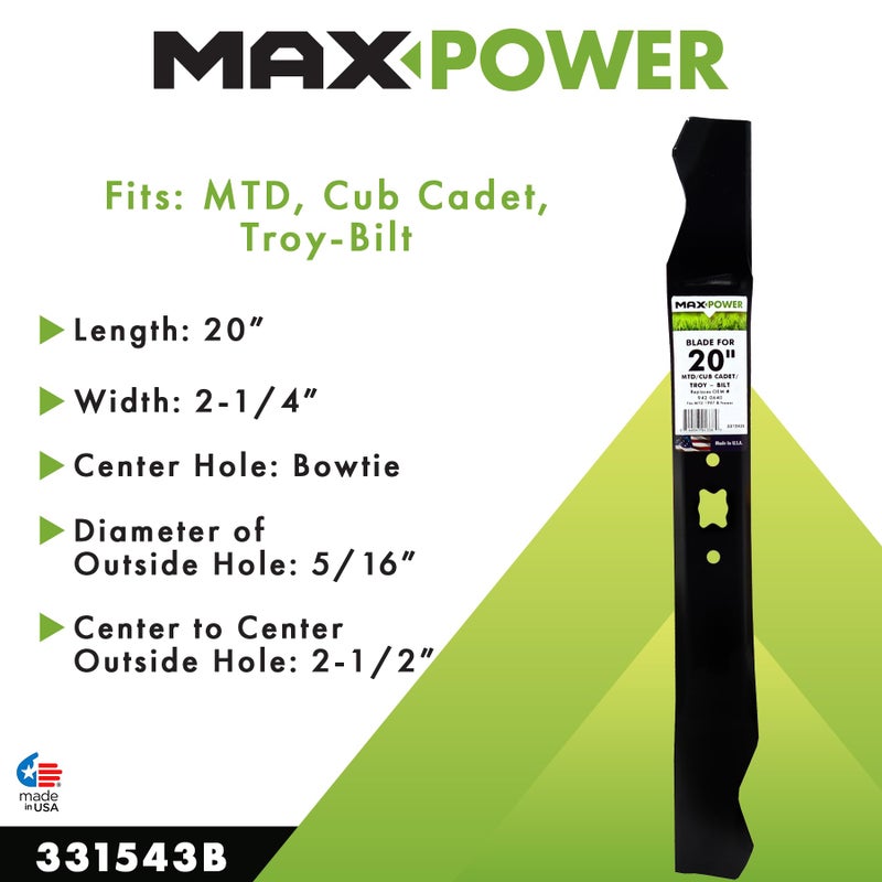 Maxpower شفرة ماكس باور 331543 لقص 20" عالي الرفع MTD، كاديت مكعب، وتروي-بيلت تستبدل OEM #942-0640 - Image 2